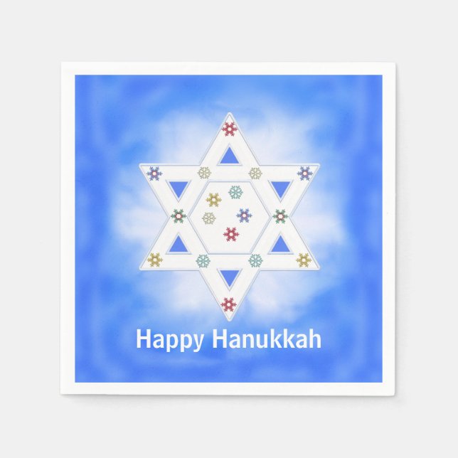 Guardanapo De Papel Hanukkah Star e Snowflakes Blue (Frente)
