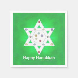 Guardanapo De Papel Hanukkah Star e Snowflakes Green