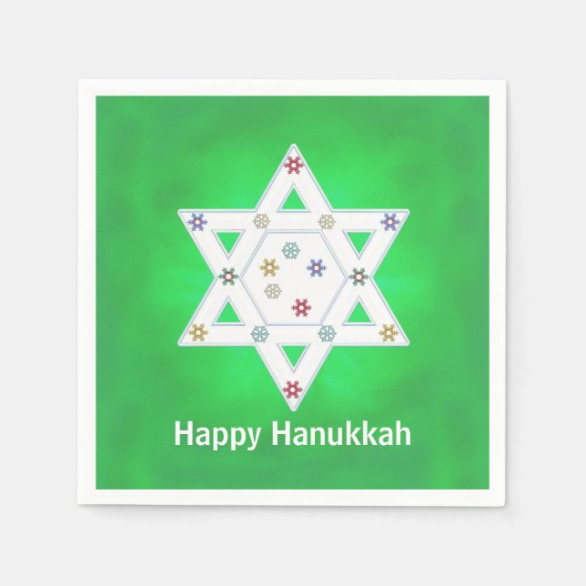 Guardanapo De Papel Hanukkah Star e Snowflakes Green (Frente)