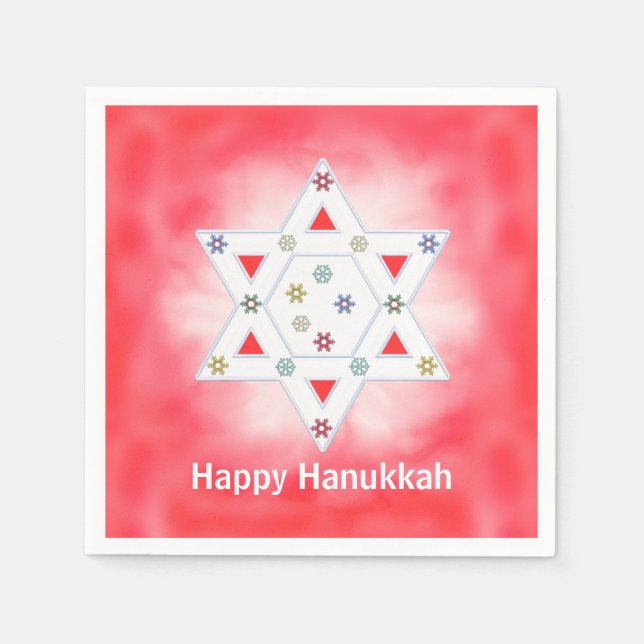 Guardanapo De Papel Hanukkah Star e Snowflakes Red (Frente)