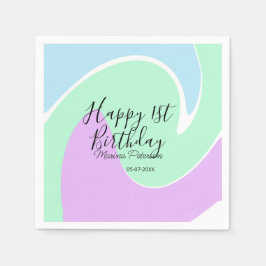 Guardanapo De Papel Happy 1st birthday pink green blue acrylic pour 