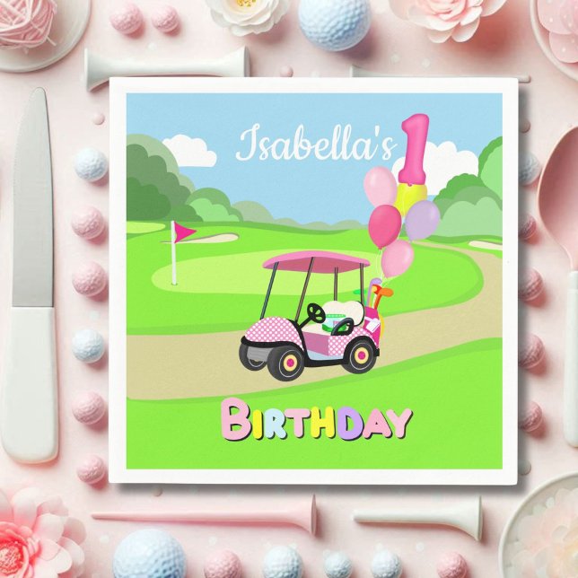 Guardanapo De Papel Happy 1st Birthday Polka Dot Pink Girly Golf  (Criador carregado)