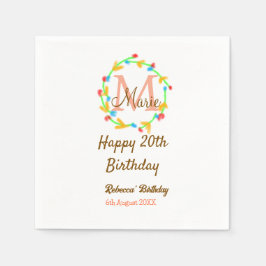 Guardanapo De Papel Happy 20th Birthday red add name monogram wreath
