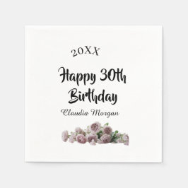 Guardanapo De Papel Happy 30th birthday pink white mauve floral name y