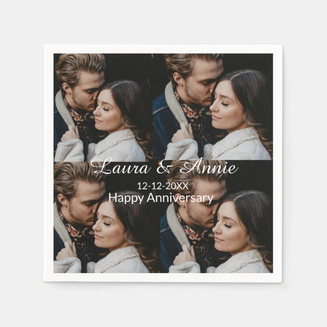 Guardanapo De Papel Happy anniversary photo collage name date simple w (Frente)