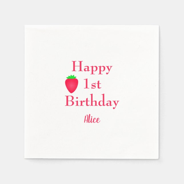 Guardanapo De Papel Happy Berry First Strawberry primeiro aniversario  (Frente)