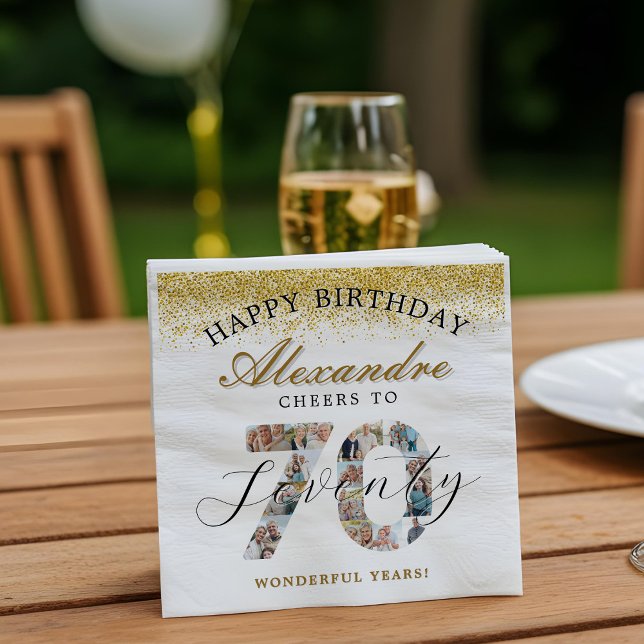 Guardanapo De Papel  Happy Birthday Cheers To 70 Years Photo Collage (Happy Birthday Cheers To 70 Years Photo Collage Napkins)
