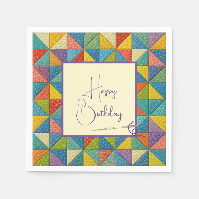 Guardanapo De Papel Happy Birthday Colorful Pinwheel Quilt Pattern (Frente)