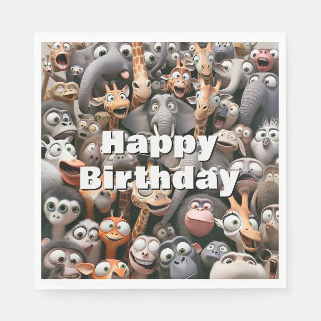 Guardanapo De Papel Happy Birthday Crazy Wildlife Group (Frente)