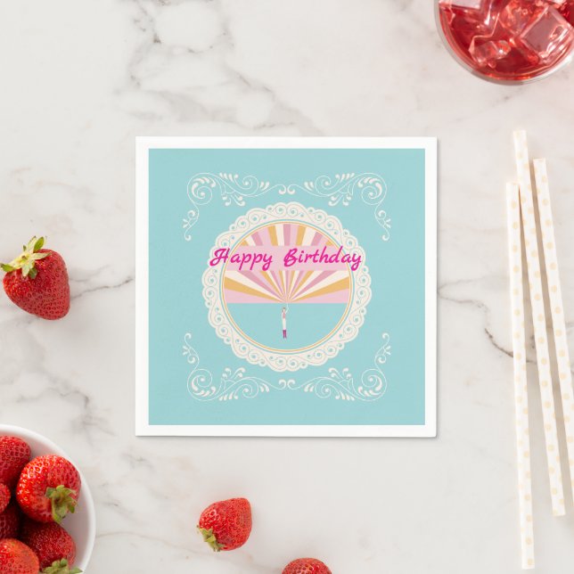 Guardanapo De Papel Happy Birthday Fun Party Napkin, Pink Rainbow (Insitu)