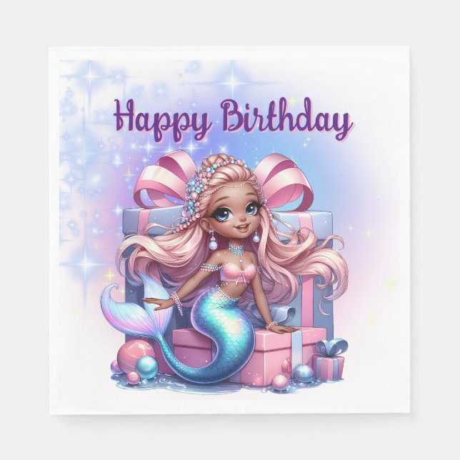 Guardanapo De Papel Happy Birthday Mermaid  (Frente)