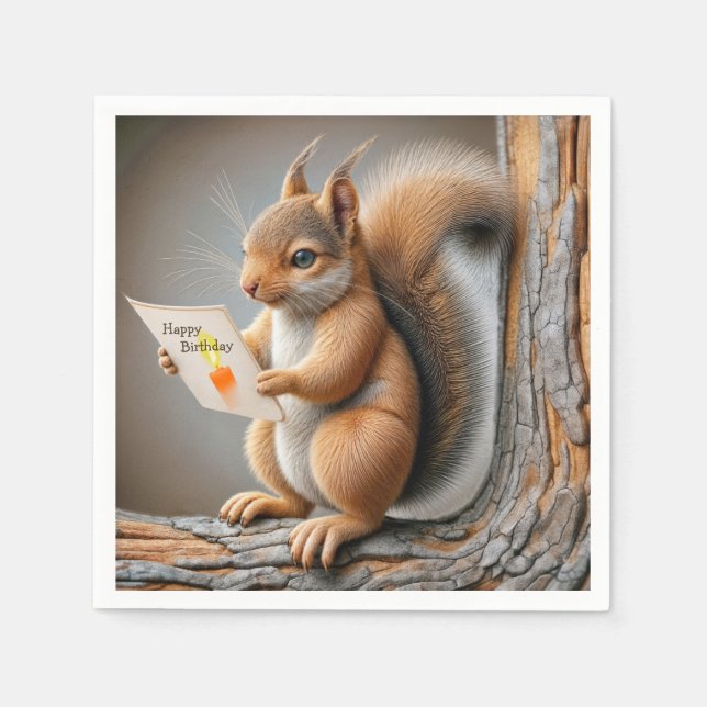Guardanapo De Papel Happy Birthday Squirrel (Frente)