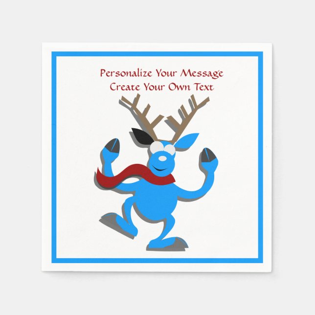 Guardanapo De Papel Happy Blue Reindeer Personalize o Natal (Frente)