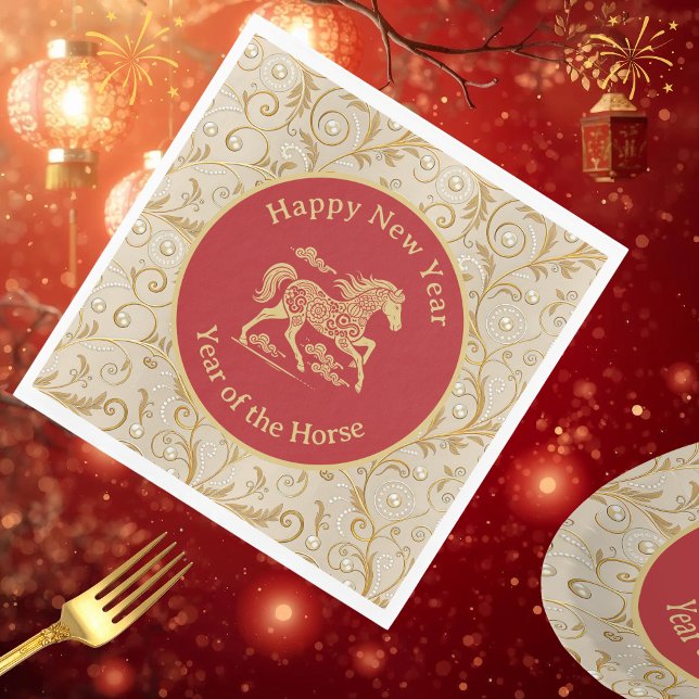 Guardanapo De Papel Happy Chinese New Year of Horse Elegant Gold Red  (Criador carregado)