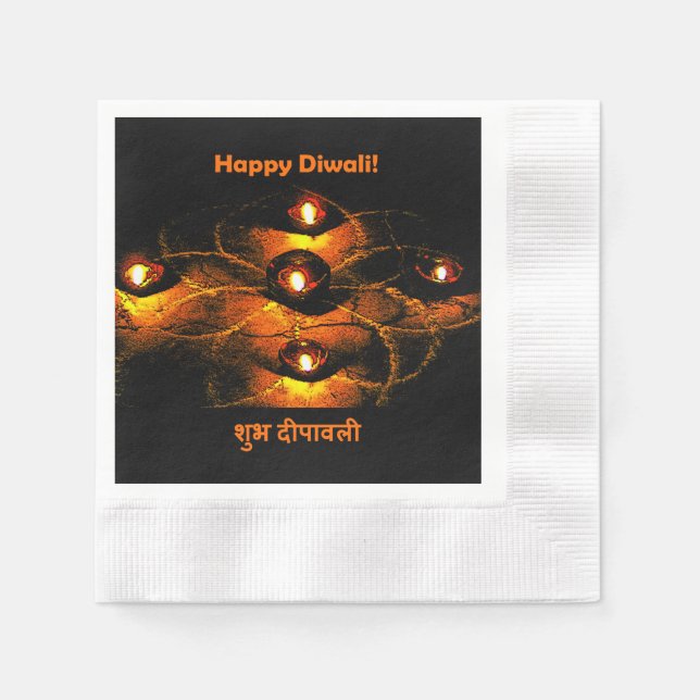 Guardanapo De Papel Happy Diwali Diya Lights e Hindi Greeting (Frente)
