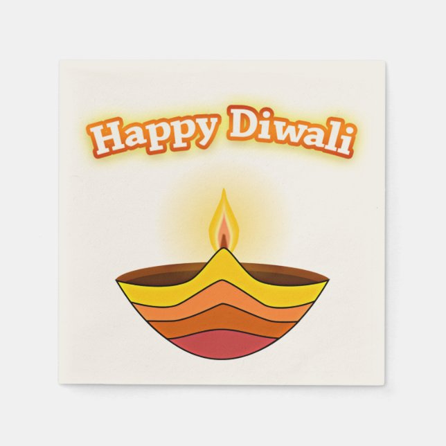 Guardanapo De Papel Happy Diwali e Lâmpada Diya (Frente)