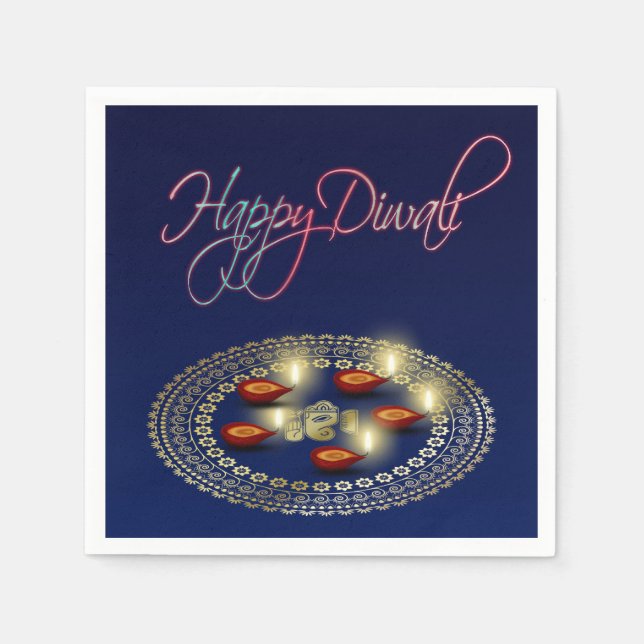 Guardanapo De Papel Happy Diwali Ganesha Rangoli - Papel Napkin (Frente)