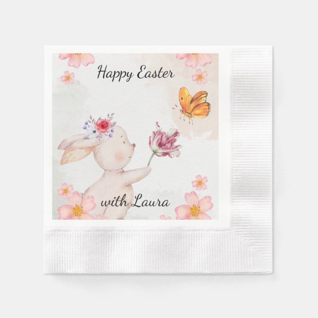 Guardanapo De Papel Happy Easter- bunny with butterfly  (Frente)