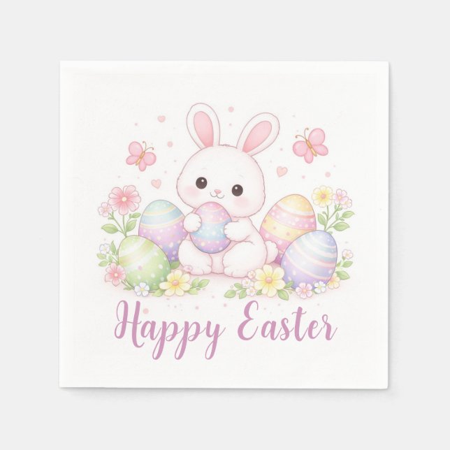 Guardanapo De Papel Happy Easter Spring Design - Cute Easter Bunny  (Frente)