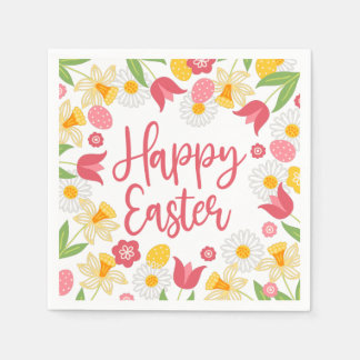 Guardanapo De Papel Happy Easter | Yellow and Red Floral 