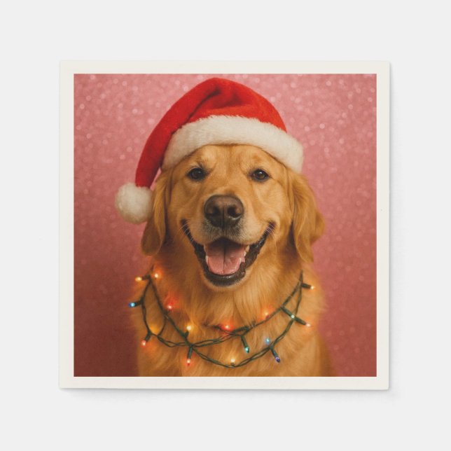 Guardanapo De Papel Happy Golden Retriever Christmas Card. (Frente)