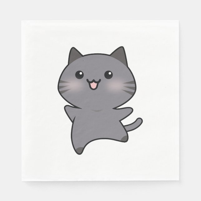 Guardanapo De Papel Happy Gray Walking Cat Cartoon (Frente)