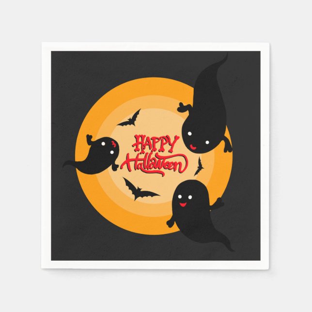 Guardanapo De Papel Happy Halloween Ghosts and Bats Paper Napkins (Frente)