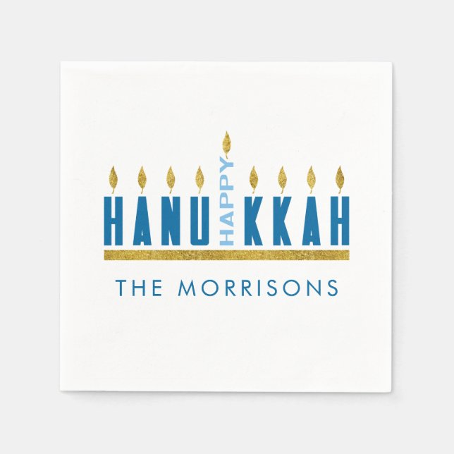 Guardanapo De Papel Happy Hanukkah | Menorah Personalizado (Frente)