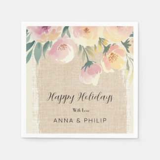 Guardanapo De Papel Happy holidays floral watercolor holiday 