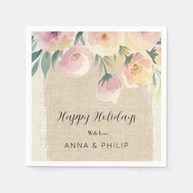 Guardanapo De Papel Happy holidays floral watercolor holiday  (Frente)