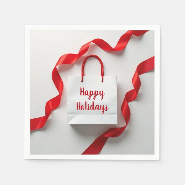 Guardanapo De Papel Happy Holidays Gift Bag With Red Ribbons (Frente)