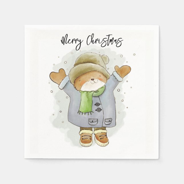 Guardanapo De Papel Happy Holidays Paper Napkins Cat Kitten Snow  (Frente)