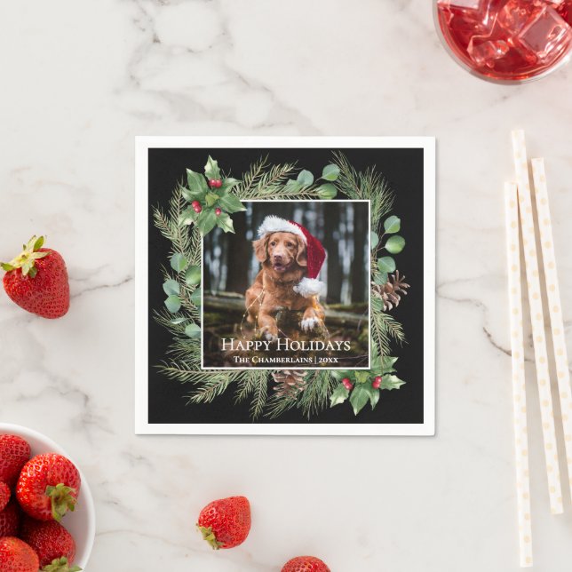 Guardanapo De Papel Happy Holidays Pet Photo Wreath  (Insitu)