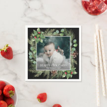 Happy Holidays Photo Wreath Botanical Christmas
