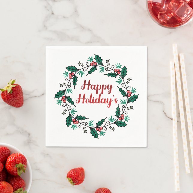 Guardanapo De Papel Happy Holiday's Wreath Paper Napkin (Insitu)