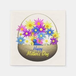 Guardanapo De Papel Happy Mothers Day Basket of Daisies and Blue Bird