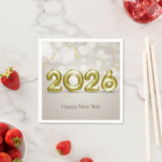 Guardanapo De Papel Happy New Year 2026 Elegant Gold Foil Balloons
