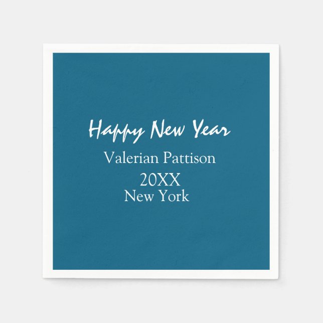 Guardanapo De Papel Happy new year blue name place year boho simple  (Frente)