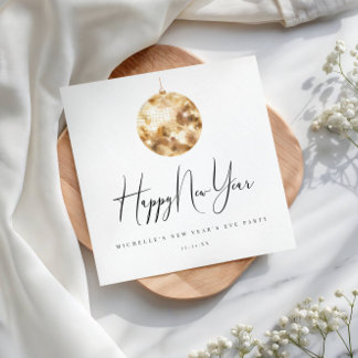 Guardanapo De Papel Happy New Year Gold Disco Ball