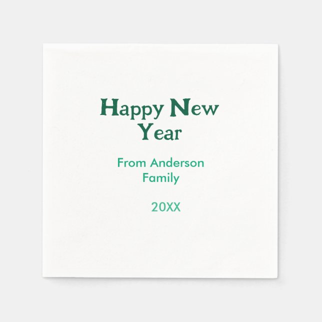 Guardanapo De Papel Happy new year green add family name year simple  (Frente)