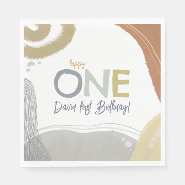 Guardanapo De Papel Happy One First Birday boy Paper Napkin (Frente)