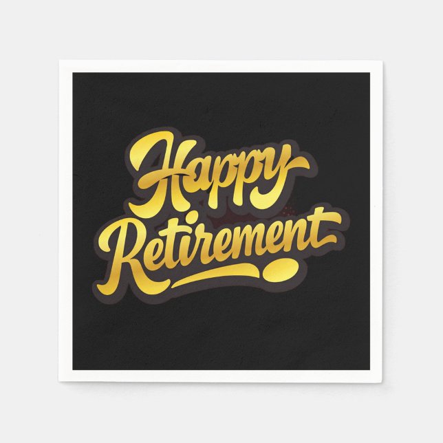 Guardanapo De Papel Happy Retirement Paper Napkin (Bold "Happy Retirement" napkin with glowing gold script on a sleek black background!)