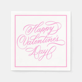 Guardanapo De Papel Happy Valentines Day Elegant Pink Calligraphy 