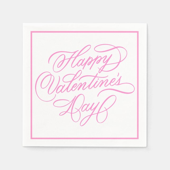 Guardanapo De Papel Happy Valentines Day Elegant Pink Calligraphy  (Frente)