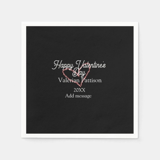 Guardanapo De Papel Happy Valentine's day red glitter heart black name (Frente)