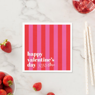 Guardanapo De Papel Happy Valentine's Day Red Pink Stripe Paper