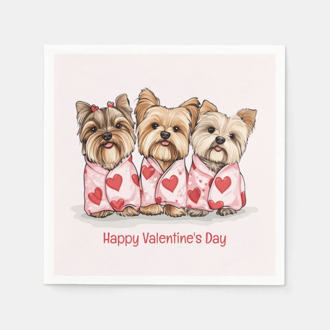 Guardanapo De Papel Happy Valentines Day Yorkshire Terrier Dogs (Frente)