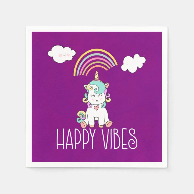 Guardanapo De Papel Happy Vibs Typografia Incrível Rainbow & Unicorn (Frente)