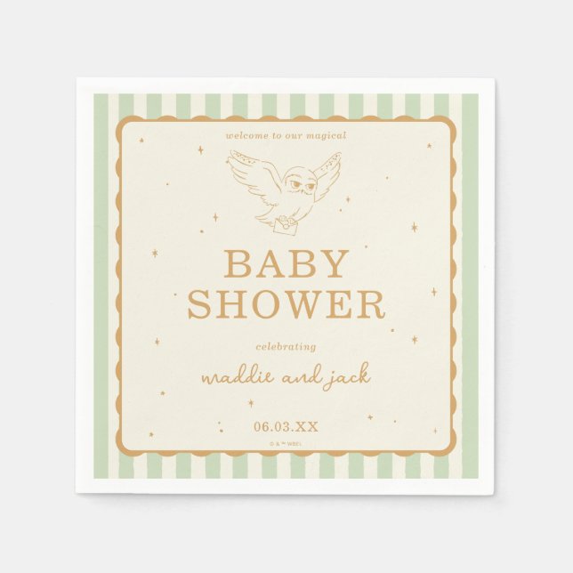 Guardanapo De Papel Harry Potter Hedwig Green Stripe Baby Shower (Frente)