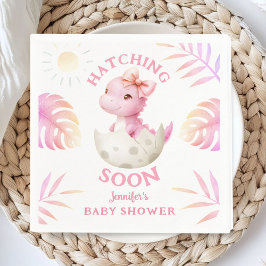 Guardanapo De Papel Hatching Soon Dinosaur Baby Shower Girl Pink Paper